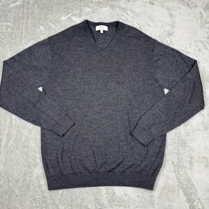 Turnbury Men’s V-Neck Sweater Merino Wool Lightweight Charcoal Grey Large